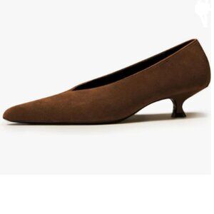 miss left Coffee Kitten Low Heels Office Pointed Toe V-Cut Slip Ons Pumps